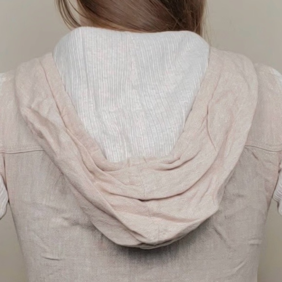 Anthropologie Saturday Sunday Tan Cream Linen Ribbed Zip Up Hoodie - Picture 6 of 7